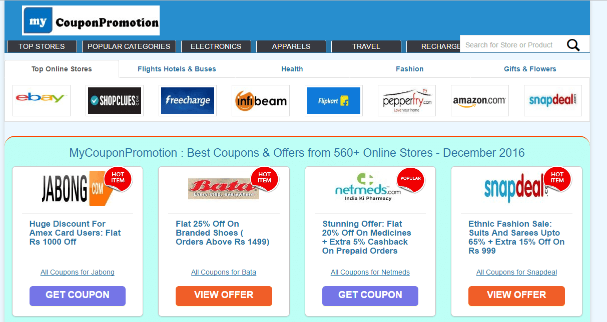 MyCouponPromotion : Best Coupons & Offers from 560+ Online Stores