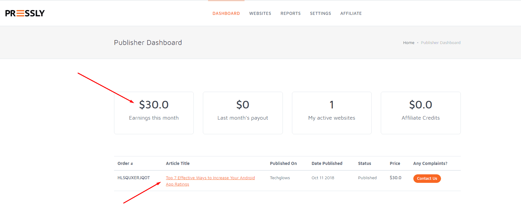 Pressly Payment dashboard proof
